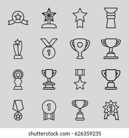 Contest icons set. set of 16 contest outline icons such as trophy, star trophy, number 1 medal