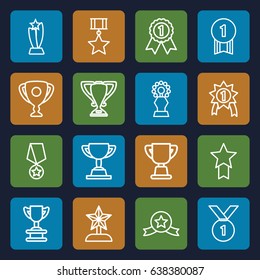 Contest icons set. set of 16 contest outline icons such as trophy, star trophy, number 1 medal