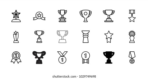 Contest icons. set of 18 editable outline contest icons: trophy, star trophy, number 1 medal