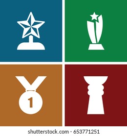 Contest icons set. set of 4 contest filled icons such as trophy, star trophy