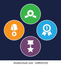 Contest icons set. set of 4 contest filled icons such as number 1 medal