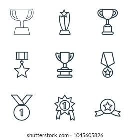 Contest icons. set of 9 editable outline contest icons such as trophy, number 1 medal