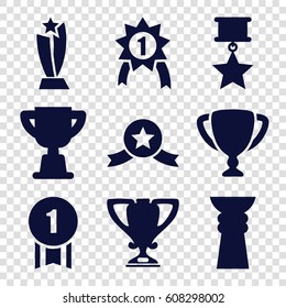 Contest icons set. set of 9 contest filled icons such as trophy, number 1 medal