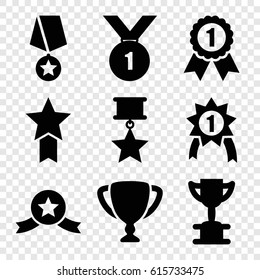 Contest icons set. set of 9 contest filled icons such as trophy, number 1 medal