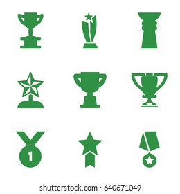 Contest icons set. set of 9 contest filled icons such as trophy, star trophy, number 1 medal