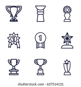 Contest icons set. set of 9 contest outline icons such as trophy, star trophy