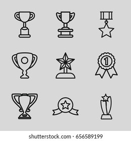 Contest icons set. set of 9 contest outline icons such as trophy, star trophy, number 1 medal