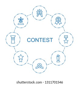 contest icons. Trendy 8 contest icons. Contain icons such as number medal, medal with star, star trophy, trophy. contest icon for web and mobile.