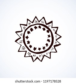 Contest leader medalist necklace round shape iso meed on white backdrop. Freehand outline black ink hand drawn logo sketchy in retro art scribble cartoon graphic engraved print style on space for text