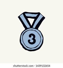 Contest leader medalist necklace round shape iso meed on white backdrop. Freehand outline black ink hand drawn logo sketchy in retro art scribble cartoon graphic style pen on paper with space for text