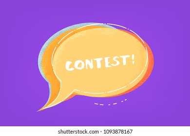 Contest lettering with speech bubble. Horizontal banner. Vector illustration.