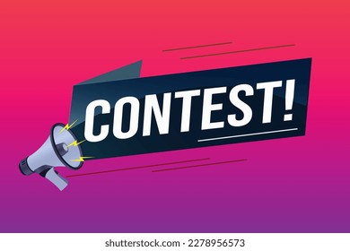 contest megaphone loud speaker design for ribbon banner poster. lettering with geometric shapes lines. advertising Vector illustration modern alert typographic blue color design template.