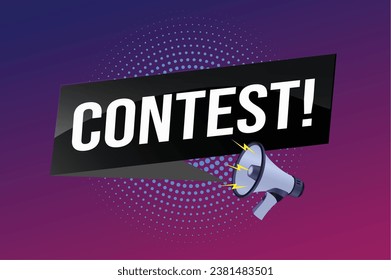 contest megaphone loud speaker design for ribbon banner poster. lettering with geometric shapes lines. advertising Vector illustration modern alert typographic blue color design template.