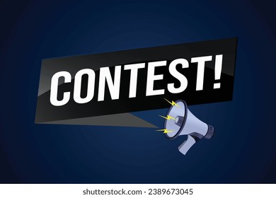 contest megaphone loud speaker design for ribbon banner poster. lettering with geometric shapes lines. advertising Vector illustration modern alert typographic blue color design template.