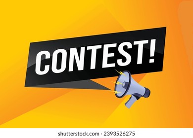 contest megaphone loud speaker design for ribbon banner poster. lettering with geometric shapes lines. advertising Vector illustration modern alert typographic blue color design template.
