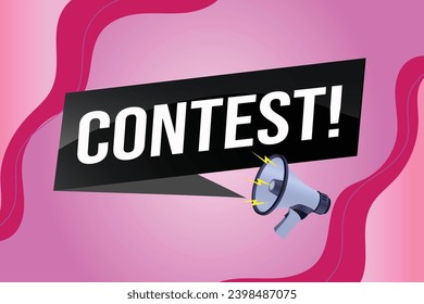 contest megaphone loud speaker design for ribbon banner poster. lettering with geometric shapes lines. advertising Vector illustration modern alert typographic blue color design template.