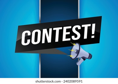 contest megaphone loud speaker design for ribbon banner poster. lettering with geometric shapes lines. advertising Vector illustration modern alert ty