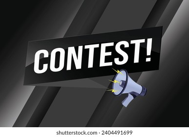 contest megaphone loud speaker design for ribbon banner poster. lettering with geometric shapes lines. advertising Vector illustration modern alert typographic blue color design template.
