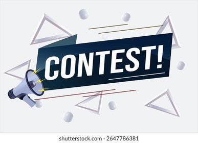concours conception de haut-parleur mégaphone pour affiche de bannière ruban. lettrage avec des lignes de formes géométriques. illustration vectorielle publicitaire alerte moderne typographique bleu template de conception de couleur.