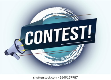 concours conception de haut-parleur mégaphone pour affiche de bannière ruban. lettrage avec des lignes de formes géométriques. illustration vectorielle publicitaire alerte moderne typographique bleu template de conception de couleur.