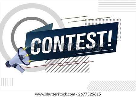 contest megaphone loud speaker design for ribbon banner poster. lettering with geometric shapes lines. advertising Vector illustration modern alert typographic blue color design template. 