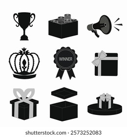Contest raffle lottery contests prizes gift set giveaway win Vector illustration design.