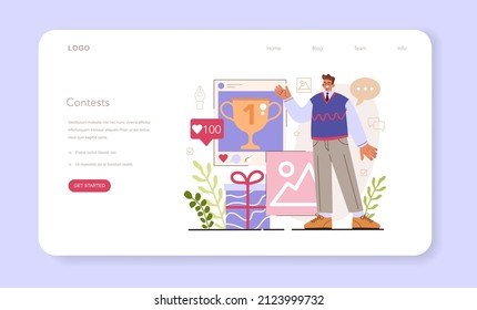 Contest. Social media content manager guidance. How create visual content. Digital promotion technology. Flat vector illustration