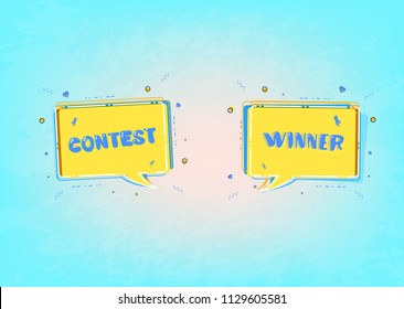 Contest And Winner Card  With Speech Bubble For Social Media Network. Vector Illustration.