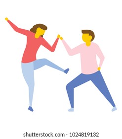 Contestants dance rock-n-roll, flat vector icon 