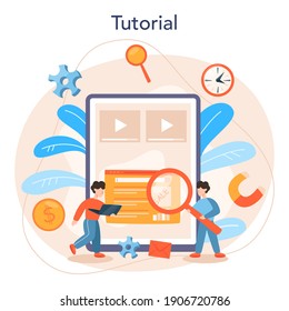Contextual advertsing online service or platform. Marketing campaign and social network advertising. Online tutorial. Flat vector illustration