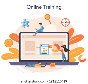Contextual advertsing online service or platform. Marketing campaign and social network advertising. Online training. Flat vector illustration