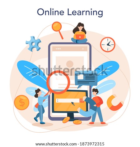 Contextual advertsing online service or platform. Marketing campaign and social network advertising. Online learning. Flat vector illustration