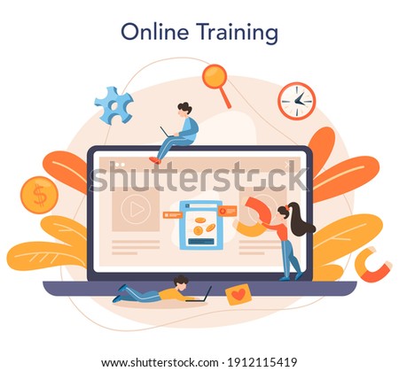 Contextual advertsing online service or platform. Marketing campaign and social network advertising. Online training. Flat vector illustration