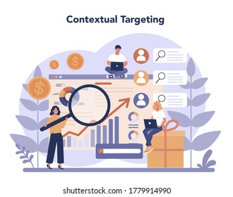 Contextual advertsing and targeting concept. Marketing campaign and social network advertising. Commercial advertisement and communication with customer idea. Isolated flat vector illustration