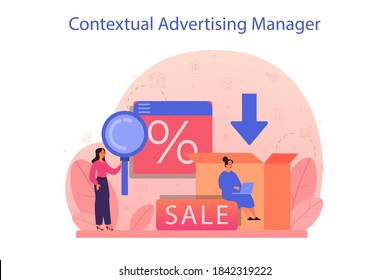 Contextual advertsing and targeting concept. Marketing campaign and social network advertising. Commercial advertisement and communication with customer idea. Isolated flat vector illustration