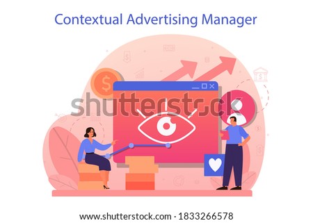 Contextual advertsing and targeting concept. Marketing campaign and social network advertising. Commercial advertisement and communication with customer idea. Isolated flat vector illustration