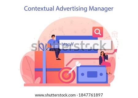 Contextual advertsing and targeting concept. Marketing campaign and social network advertising. Commercial advertisement and communication with customer idea. Isolated flat vector illustration