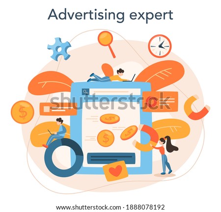 Contextual advertsing and targeting concept. Marketing campaign and social network advertising. Commercial advertisement and communication with customer idea. Isolated flat vector illustration