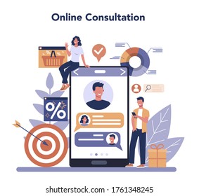 Contextual advertsing and targeting online service or platform. Marketing campaign and social network advertising. Online consultation. Vector illustration