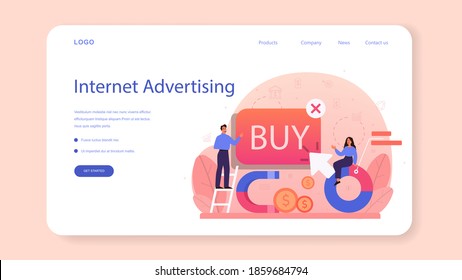 Contextual advertsing and targeting web banner or landing page. Marketing campaign and social network advertising. Commercial communication with customer idea. Isolated flat vector illustration