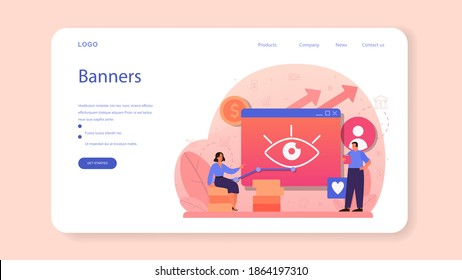 Contextual advertsing and targeting web banner or landing page. Marketing campaign and social network advertising. Commercial communication with customer idea. Isolated flat vector illustration