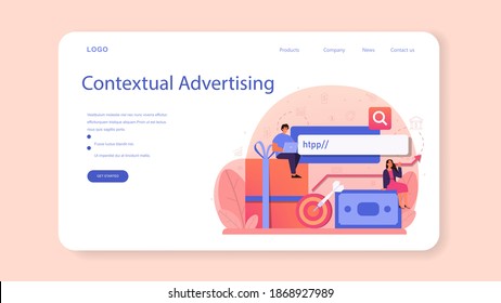 Contextual advertsing and targeting web banner or landing page. Marketing campaign and social network advertising. Commercial communication with customer idea. Isolated flat vector illustration