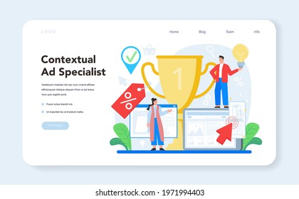 Contextual advertsing and targeting web banner or landing page. Marketing campaign and social network advertising. Commercial communication with customer. Flat vector illustration