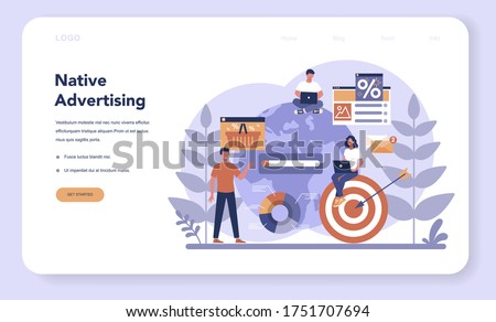 Contextual advertsing and targeting web banner or landing page. Marketing campaign and social network advertising. Commercial advertisement and communication with customer. Vector illustration