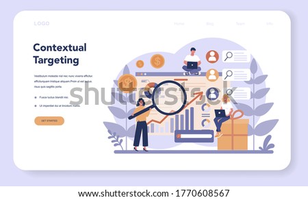 Contextual advertsing and targeting web banner or landing page. Marketing campaign and social network advertising. Commercial advertisement and communication with customer. Vector illustration