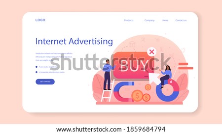 Contextual advertsing and targeting web banner or landing page. Marketing campaign and social network advertising. Commercial communication with customer idea. Isolated flat vector illustration