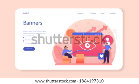 Contextual advertsing and targeting web banner or landing page. Marketing campaign and social network advertising. Commercial communication with customer idea. Isolated flat vector illustration
