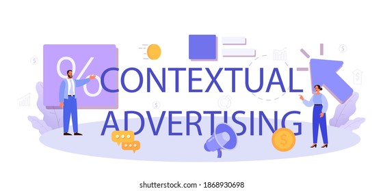 Contextual advertsing typographic header. Commercial advertisement and communication with customer idea. Marketing campaign and out-of-home promotiom. Isolated flat vector illustration