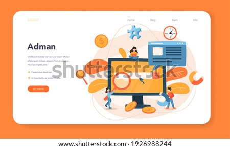 Contextual advertsing web banner or landing page. Marketing campaign and social network advertising. Commercial advertisement and communication with customer idea. Flat vector illustration