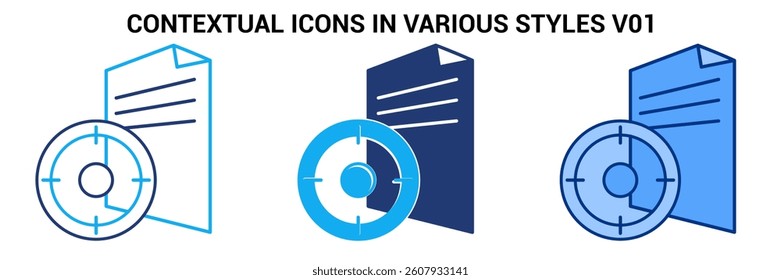 Contextual icon represented by paper, focus symbol Blue, Dualline, Dualtone style.